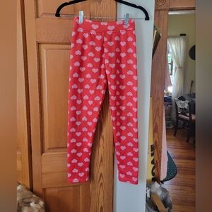 Lily & Dan Red Heart Pattern Insulated Fleece Lined Leggings L 10-12